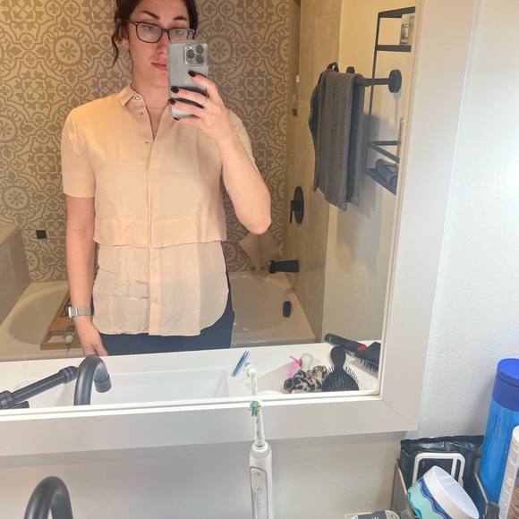 T by Alexander Wang Short Sleeve Button Down Sheer 100% Silk Blouse - Picture 11 of 11